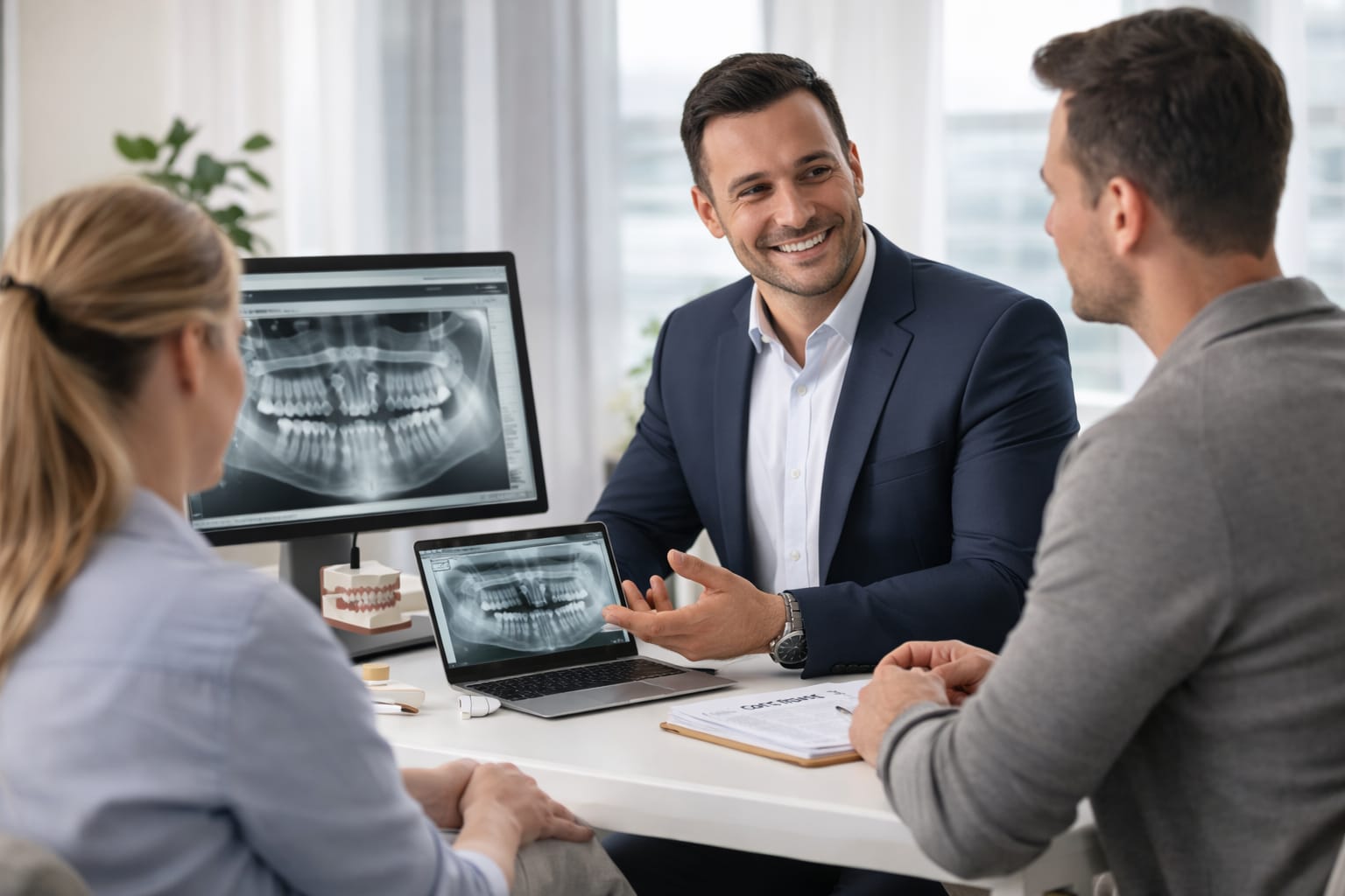 Consultation meeting about dental treatment in Albania with a patient coordinator and clinic team