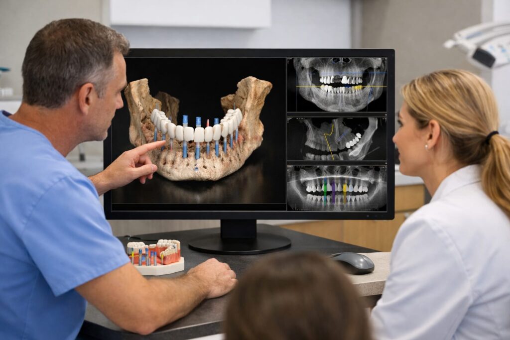 3D dental scan and implant treatment planning consultation in a modern clinic