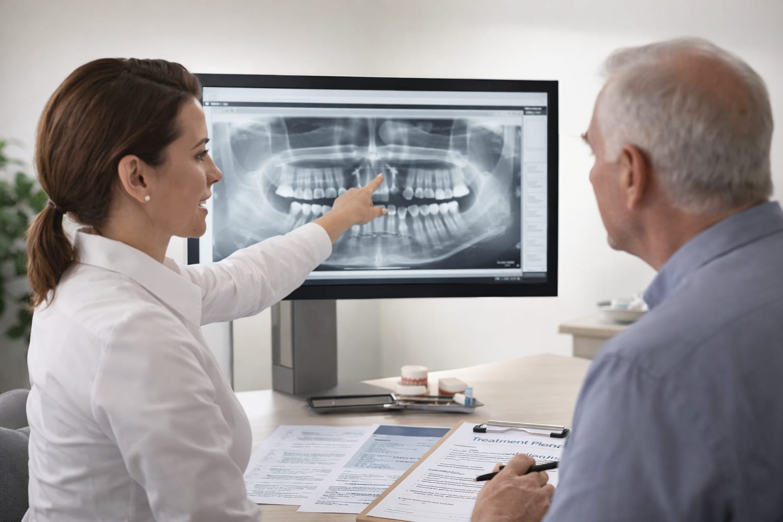 Dental professional explaining treatment details to a patient before dental treatment in Albania